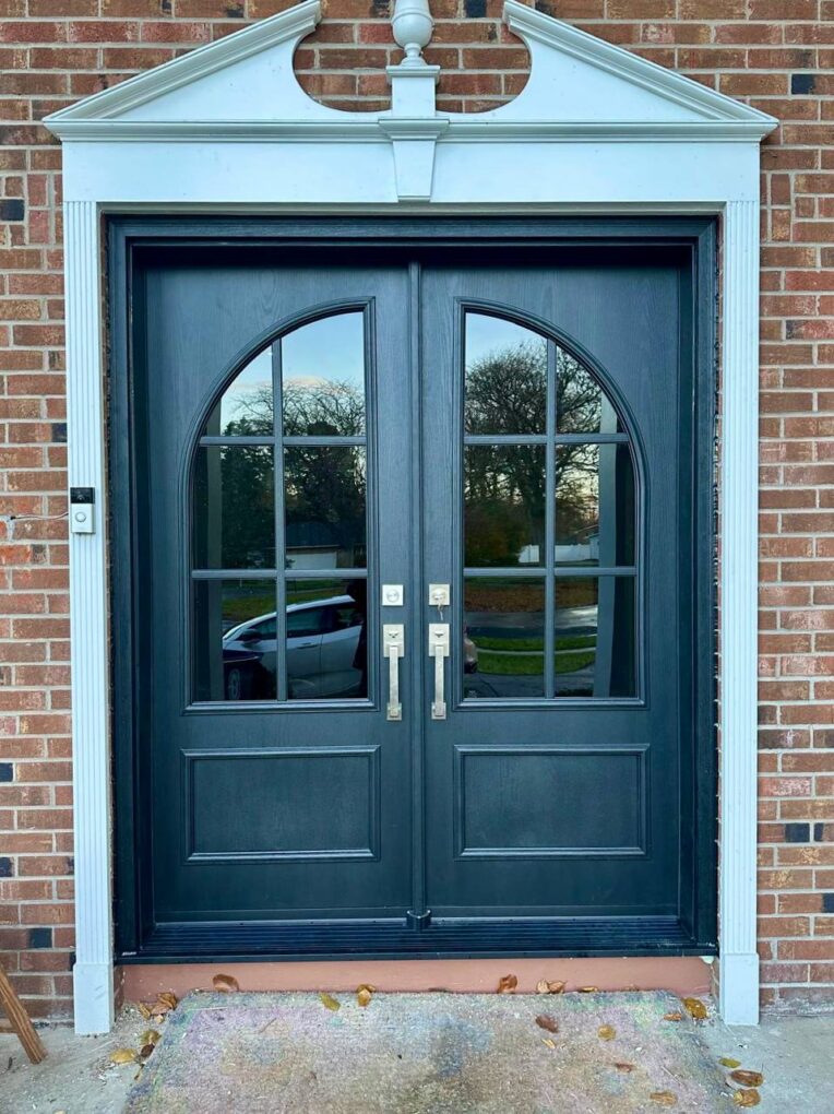 After Custom Matte-Black Fiberglass Double Doors With Arched Glass (1)