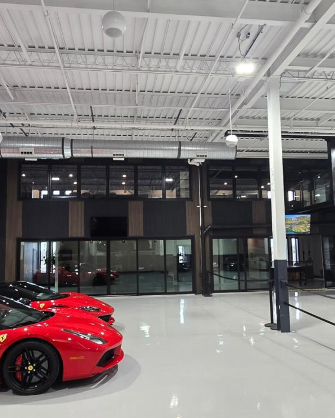 Multi-panel stacking sliding door system for open-concept commercial space.