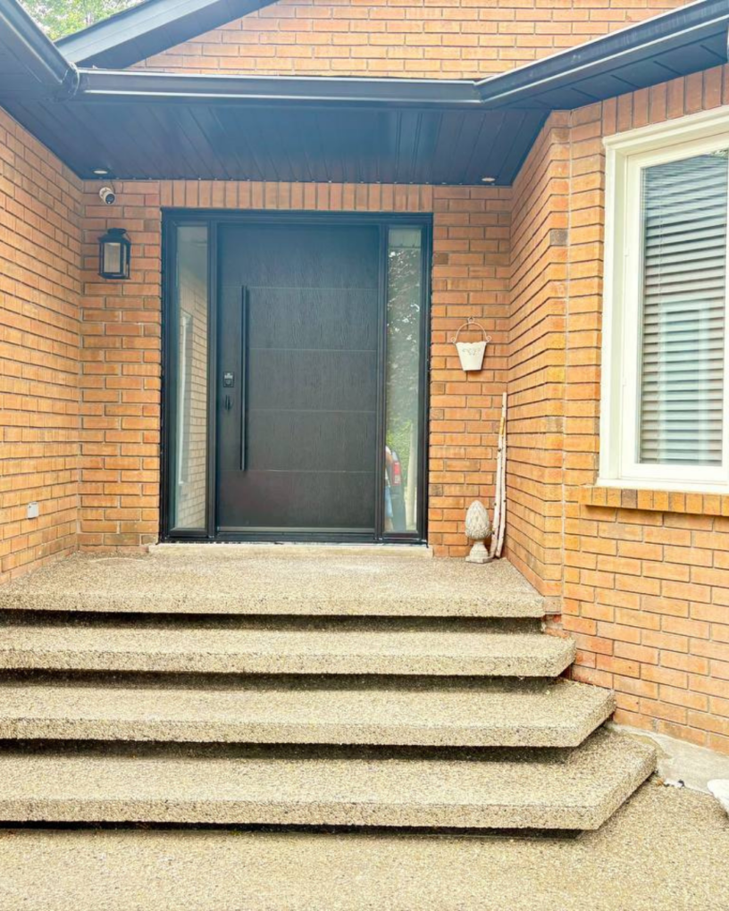 Black fiberglass entry door Winnipeg project