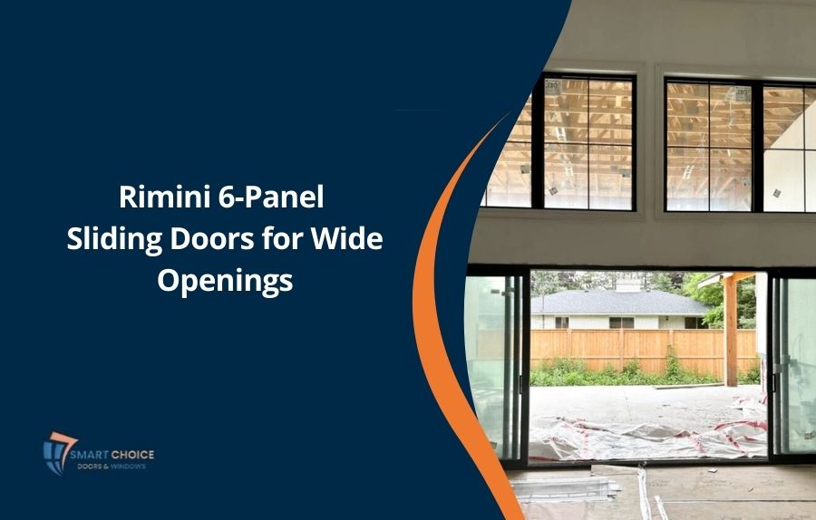 Construction-stage photo showing Rimini 6-Panel Sliding Doors with high windows above in a Toronto home.