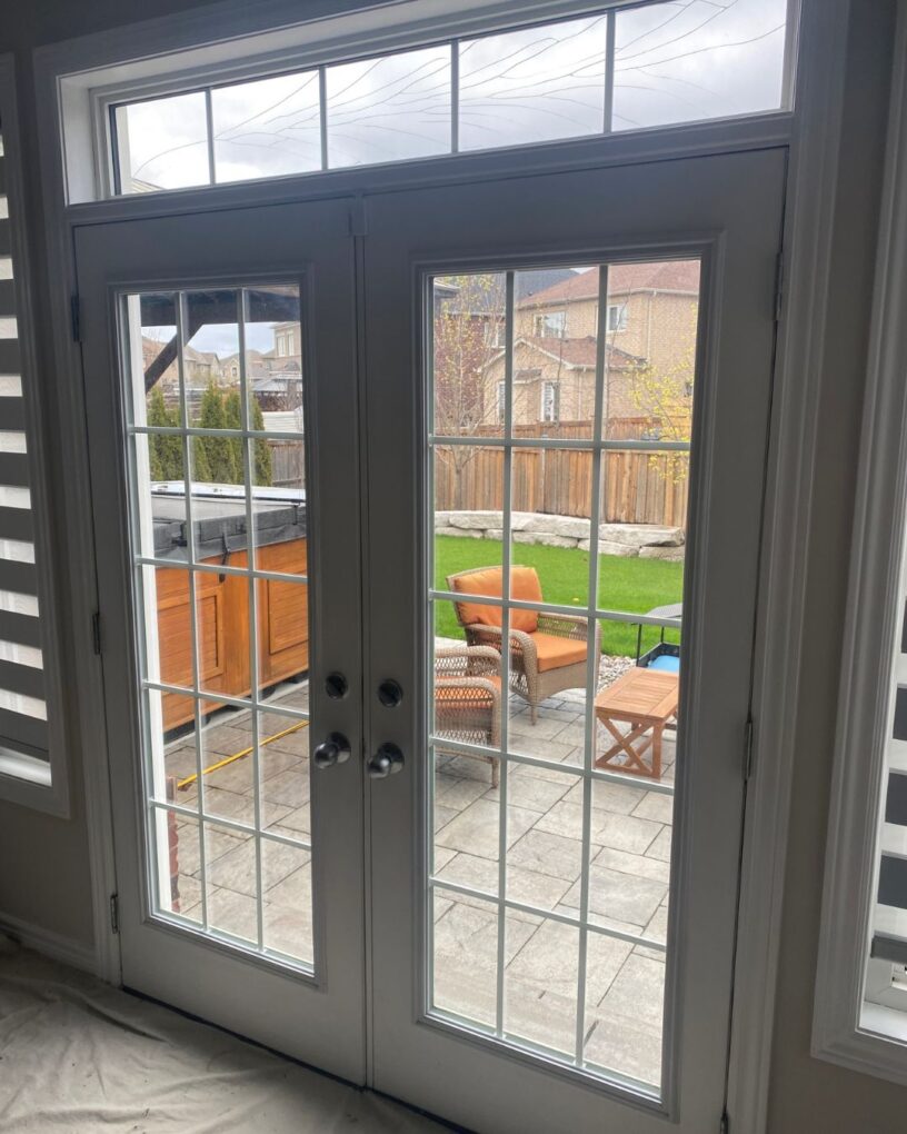 Before and after view of 2 panel sliding doors Toronto replacing classic French patio doors
