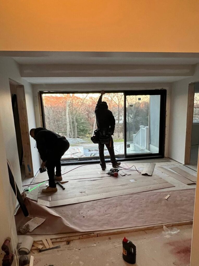 Custom Rimini 3-panel sliding doors in Massachusetts supplied and installed for a patio upgrade.