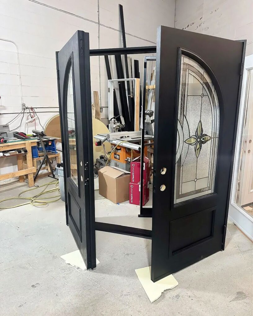 Black Fiberglass Double Entry Doors for a New Jersey Home (2)