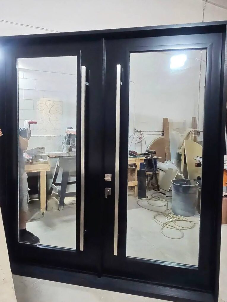 Custom black steel double entry doors in Toronto
