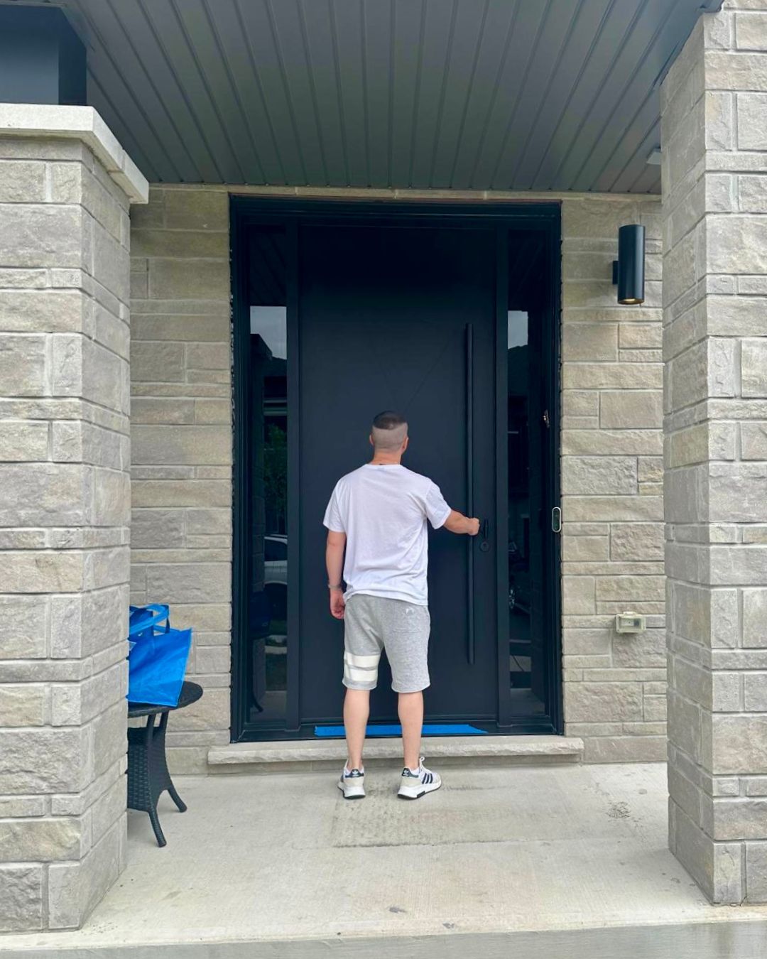 Modern fiberglass entry door with multipoint lock