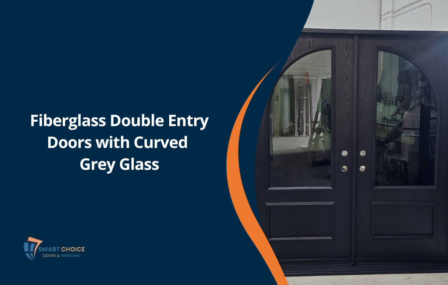 Fiberglass Double Entry Doors with Curved Grey Glass
