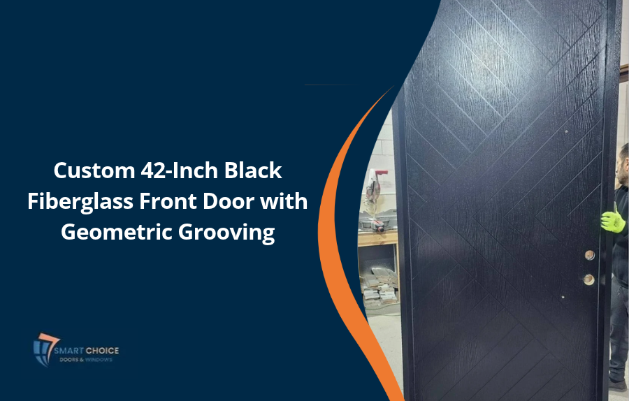 Custom 42-Inch Black Fiberglass Front Door with Geometric Grooving